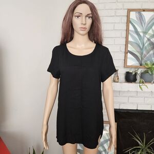 Camber & Grace top black high low tunic blouse  long line scoop neck tee